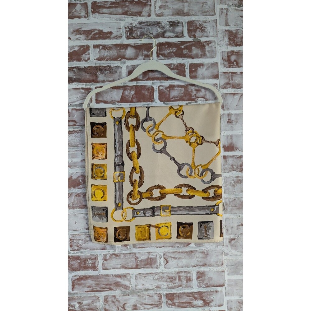 GUCCI Vintage  100% silk 34X34 Yellow Equestrian Themed Scarf